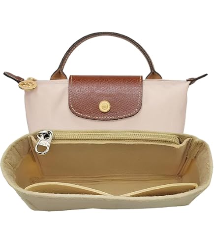 Organisateur De Sac à Main En Feutre Forme Demi-lune - 19x8.5x4.5 Cm - Multi-poches, Fermeture éclair, Couleur Kaki - 4