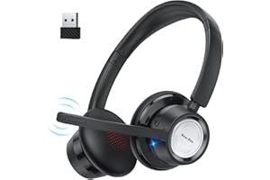 New bee Cuffie con Microfono per PC,Cuffie Bluetooth con Microfono Senza Fili e USB dongle 20 ore di tempo di conversazione e pulsante Mute per lavoro/PC/ufficio/Zoom/Skype(Nero)
