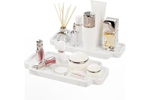 Yawinhe 2 Piezas Bandeja de Baño, Plato de Joyería, Organizadora Decorativa, para Pañuelos, Velas, Jabón, 30x12.5x2cm, Color Mármol Blanco