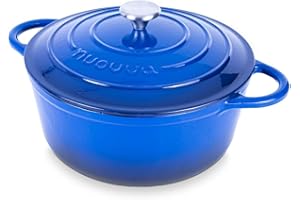 Casseruola di ghisa con coperchio - antiaderente, resistente al forno, smaltata, robusta pentola da cottura - blu scuro, 6 l, 28 cm - Di Nuovva
