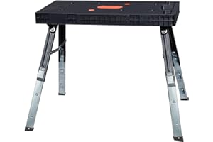 ‎TECH-CRAFT TECH-CRAFT® klappbare Werkbank | 94 x 48 x 80 cm | Bis 150 kg belastbar | Höhenverstellbar | Arbeitshöhe 56-80 cm | 5-in-1 | Montageliege| Sägebock | Montagetritt | Werkstattwagen | Rollwagen