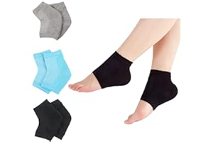 FUZVOL 3 Pcs Gel Heel Lined Moisturizing Socks,Soft Ventilate Toe Open Socks,Women and Men Moisturizing Socks for Dry Cracked Heel Treat,Heel Pain Relief,Day Night Care Skin(Grey,Blue,Black)