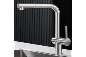 Ulytid Grifo Cocina Extraible, Fregadero Extensible de Acero Inoxidable 304, Mezclador Monomando Caño Alto Giratorio a 360° Universales, Agua Frío y Calor Regulable, Níquel cepillado