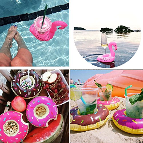 UClever Aufblasbare Pool Coasters Getränkehalter Flamingo Rosa Palme Krapfen Bierdeckel, 3 Stil von 7 Stück - 5