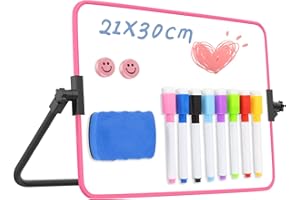 BENUAN Dry Erase Whiteboard with Stand, 21 x 30 cm Double-Sided Desktop White Board for Kid Student School Home Office (Pink)