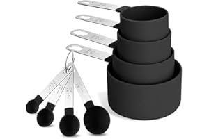 KWEIUGFI 8 Stück Messlöffel Set, Messbecher Und Messlöffel Aus Kunststoff Mit 4 Messbechers Und 4 Messlöffel Mit Edelstahlgriff,Measuring Cups and Spoons Set Für Messungen in Der Küche Beim Kochen Und Backen