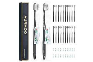 AURMOO 30 Cepillo de Dientes Desechable, Cepillos de Viaje con Pasta de Dientes, Cepillos de Dientes Desechable, Toothbrushes para Hoteles, Campamentos y Viajes, Empaquetados Individuales.