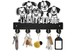 MAYJOYDIY Dog Key Holder for Wall 30×20cm Wood Cute Dog Key Hooks Pet Animal Puppy Wall Art Decor 5 Alloy Hooks Black Hook Rack Hat Dog Leash Holder for Entryway Living Room Gift