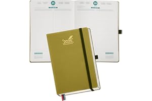 BEZEND Agenda 2025 Giornaliera A5, 1 Pagina per Giorno con Doppio Orario, Scheda Mensile, 432 Pagine - Daily Planner 2025 con Copertina Rigida in Pelle PU, Mostaza