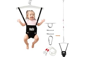 FUNLIO Sauteur de Porte pour Bébé 6-24 Mois avec Crochet de Plafond, Porte Bounce Jumper pour Jouer en Intérieur/Extérieur pour Bébé Fille/Garçon, avec Chaîne Réglable, Facile à Assembler - Noir
