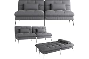 ‎COMHOMA COMHOMA Schlafsofa mit Schlaffunktion – Futonbezug ausklappbar – Ecksofa – Gästesofa 3-Sitzer – mit Verstellbarer Rückenlehne aus grauem Stoff