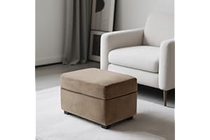 SYLC Ottoman Cover Stretch Velvet, Footstool Cover and Pouffe Cover Non-slip with Elastic Bottom/ties, Slipcover for Folding Storage Poofy Foot Stool (Camel,Rectangular Ottoman+Seat)