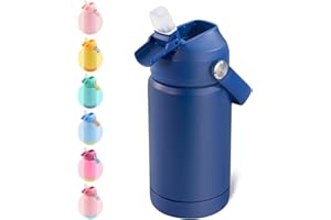 FIJINHOM Hawthyhome Trinkflasche Kinder Edelstahl 360ml Isolierte Kinder Thermosflasche mit Strohhalm Auslaufsicher Wasserflasche BPA-frei für Jungen Mädchen Kinder Heiße&kalte Getränke Blau