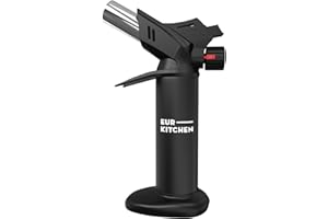 EurKitchen Soplete de Gas Butano, Bloqueo de Seguridad, Llama Ajustable y Protector - Soplete de Cocina Recargable – Mechero Soplete para Cocina, Manualidades - Gas Butano No Incluido