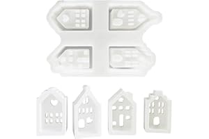 LEBKFT 4PCS House Silicone Moulds, Mini Candles Holder Resin Mould Reusable DIY Craft Silicone Love House Style Mould for Christmas Ornaments Home Decoration Plaster of Paris Clay Crafts (Type B)