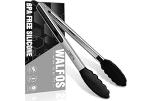 Walfos Pinza da cucina resistente al calore (480°F), in acciaio inox ispessito e punte in silicone senza BPA, ideale per cuocere, grigliare, 30,5 cm