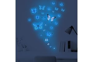 HENGBIRD 25 sztuk naklejek na ścianę z motylami, świecące motyle, naklejki ścienne, motyle, dekoracyjne naklejki ścienne, świecące motyle, do sypialni, pokoju dziecięcego