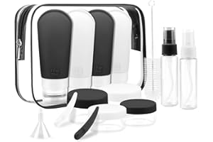 Etopgo Zestaw 16 silikonowych butelek podróżnych, szczelne, do wielokrotnego napełniania, dopuszczone do użytku przez TSA, zestaw podróżny, pojemnik na szampon, balsam, odżywkę, żel pod prysznic