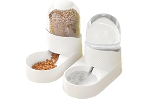 Kathson Automatic Cat Feeder, Automatic Gravity Dog Feeder Set, Pet Automatic Waterer Feederer, Cat Food Dispensers Set 3.5L for Small Medium Dog Puppy Kitten（White）