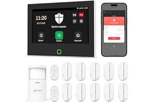 CPVAN GSM + WiFi Alarmanlage Haus mit 7" Touch Screen, Kein Vertrag Smart Komplettsysteme mit APP/SMS/Telefonanruf Alarm, 110dB Host, Bewegungsmelder, Tür/Fenster Sensoren, Fernbedienungen, 14 Stück