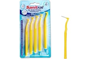 Sanitral Angle Interdental Brushes (0.7mm -Size 4), Angled Dental Brush for Teeth Cleaning-Excellent Access Between Teeth-Yellow
