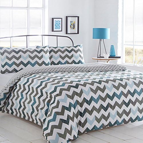 Pieridae Chevron Blue Duvet Cover &amp; Pillowcase Set Bedding Quilt Case Daybed Bedroom (Double)