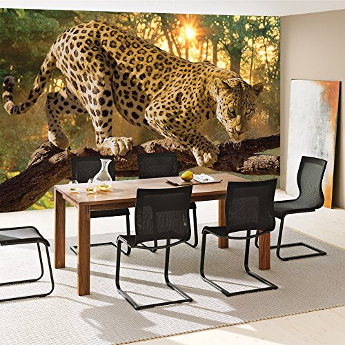 Vlies Fototapete 200×140 cm PREMIUM PLUS Wand Foto Tapete Wand Bild Vliestapete – Tiere Tapete Gepard Baum Sonnenuntergang gelb – no. 728 - 7