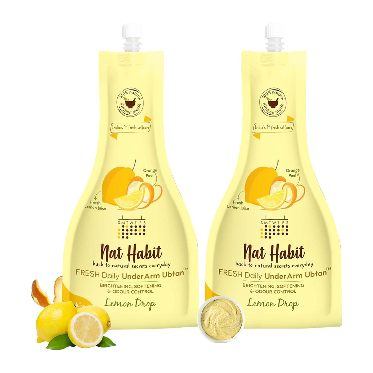 Nat Habit Lemon Drop Underarm Ubtan & Scrub For Brightening, Whitening, Softening, Odour Control & Remove Darkness With Lemon