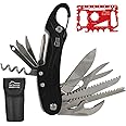 DIY TECH UK - 13 in 1 Pocket Multitool + Free 48 in 1 Wallet Tool - Extra Strong High Carbon Stainless Steel - Knife, Scissors, Corkscrew, Saw, Tin Opener, Screwdriver, Carabiner - Jet Black + Pouch