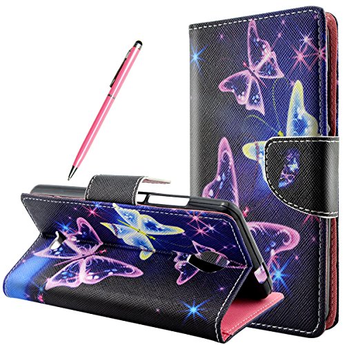 Wiko Freddy Handyhülle, Fraelc® Schutzhülle für Wiko Freddy Hülle Silikon TPU Schutz Lederhülle Backcover Flip Case Wallet Tasche mit Standfunktion Kartenfächer Handytasche für Wiko Freddy - Purple Butterfly Muster