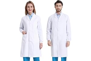 COCREAZY Laborkittel Damen Arztkittel Herren Arzt Kostüm Baumwolle Chemie Labormantel, Unisex Chemie Kittel Schüler Langarm Arztkittel Weiß Medizin Kittel Malerkittel für Labor Krankenhaus Arbeit