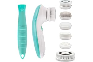 Fancii Cepillo de Limpieza Facial y Corporal Electrico 7 en 1 con Mango y 6 Cabezales, Resistente al Agua - Mejor Sistema Exfoliante de Microdermabrasión Avanzado (Verde)