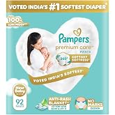 Pampers Premium Care Pant Style Baby Diapers NB 92 Count | No Marks Design | Voted India’s #1 Softest Diaper | All in 1 diape