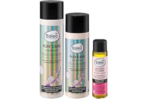 Balea Professional 3er-Set Haarpflege für geschädigtes Haar: Shampoo PLEX CARE (250 ml) + Conditioner Spülung PLEX CARE (200 ml) + 1 Haaröl Elixier GLOSSY LONG intensive Pflege (20 ml), 470 ml
