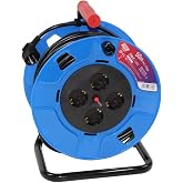 Tayg 777608 &ndash; Cable Reel 4 Bases, 250 V, 13 A, 4,000 W, Cable H05VV-F 3G1.5, 50 m, Blue and Black