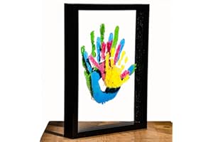 B BACHVIBES Kit di impronte familiari con cornice include vernici non tossiche-piastre acriliche strumenti per fai da te, perfetto per baby shower nuove mamme e decorazioni domestiche-regalo Emotivo (Nero)