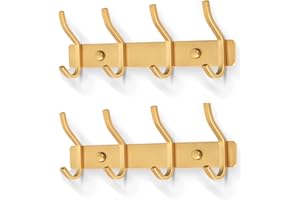 MEIJO Appendiabiti da Parete, Ganci Attaccapanni in Acciaio Inox da Muro Moderno Appendiabiti per Cameretta, Ingresso, Cucina, Bagno (4-Ganci 2pcs, Oro)