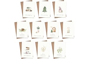 PANSIBY Weihnachtskarten mit Umschlag (20 Stück), Klappkarten & Umschlägen, Kraftpapier karten Postkarten für Weihnachten, Grußkarte Set und Briefumschlag