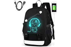 Hjkiopc Zaino per la scuola,con porta di ricarica USB,luminoso,per computer portatile,borsa a tracolla in tela per ragazze,ragazzi,adolescenti, zaino all'aperto(Nero)