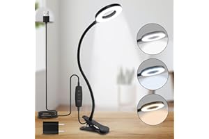 ‎LQWELL LQWELL® Lampa Biurkowa LED Z Klipsem, Pierścieniowa Lampka Do Czytania Do Domowego Biura, 3 Temperatury Barwowe, 10 PoziomÓW Jasności I Płynne Przyciemnianie, Elastyczność 360° (Długość Szyi 40 CM)