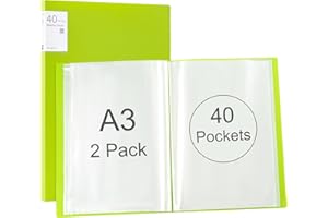 Srvnpioy 2 Pezzi Portalistino A3, 40 Tasche Trasparenti, Porta vista A3 80 viste, Presentazione Mostra Libro A3 per opere d'arte, fogli report, Verde