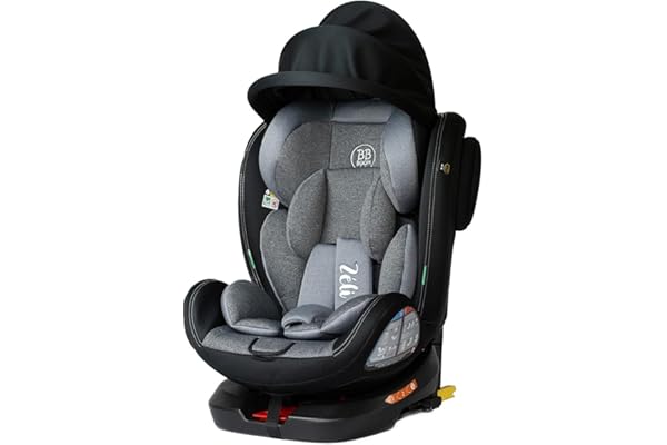 Siège-auto Pivotant 360° ZELI – i-Size Évolutif 40 à 150 cm (0-36 kg) – Isofix & Top Tether Noir avec canopy