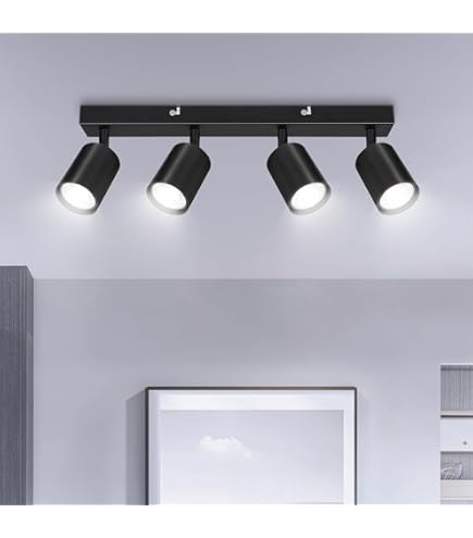 Plafoniera Spot 4 Fiamme Faretto Da Soffitto Nero Lampada Da Soffitto A LED Soggiorno Moderno Faretto Orientabile Metallo 4x 45w 4x 350lm Bianco Caldo Lxpxh 56x6x12 73912260 - Foto 2