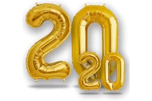 FUNXGO® Ballon doré decoration anniversaire 20 ans - Lot de 2 - Ballons Numéro 20 en or - deco anniversaire 20 ans femme ou homme - Gonflables à l'Hélium - Happy Birthday - Chiffre 20 doré