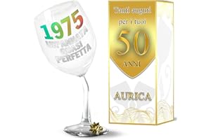 Aurìca Calice Vino Personalizzato 50 ANNI - Bicchiere Piegato Da 440ml In Cristallino Per Compleanno 50 anni Uomo E Donna con Scatola Regalo Inclusa - Regalo Originale 1975 Un’Annata Quasi Perfetta