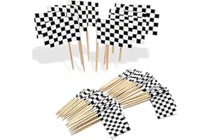 LEEQ 100 pcs Drapeau de Course à Damier - Drapeau des Cure-Dents pour Gâteau de Fête Drapeaux Toppers pour la Décorations de Dîner Gâteau la Fête d'anniversaire à Thème Sportive