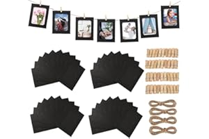 AHYDFSR 40 Stück Papier-Bilderrahmen, Fotorahmen Papier Zum Aufhängen, Bilderrahmen aus Pappe + Schnur + Miniwäscheklammern, Pappe Papierrahmen für Zuhause Schule Büro Wand DIY Dekoration (Schwarz)
