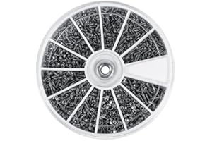 ESTINK Asortyment Nakrętek i śrub, 600 Sztuk 12 Rodzajów M1 M1.2 M1.4 M1.6 Zestaw Małych śrub i Nakrętek ze Stali Nierdzewnej do Zegarków Elektronika Szklana