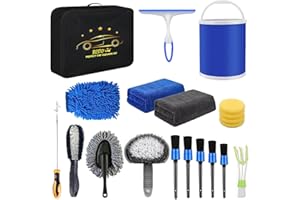 Xvoxy Car Cleaning Kit 20Pcs - Car washing Kit with 11L foldable Bucket - Car Cleaning Products (5 Detailing & wheel Brush)- Car wash kit interior & exterior - Car care gifts for Men/Women