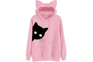 Susenstone Sweat A Capuche Femme Chat Pull Hiver Mode Vetement Pas Cher Manteau Grande Taille Automne Chemisier Tops Printemps Casual Sport Sweatshirt Fille